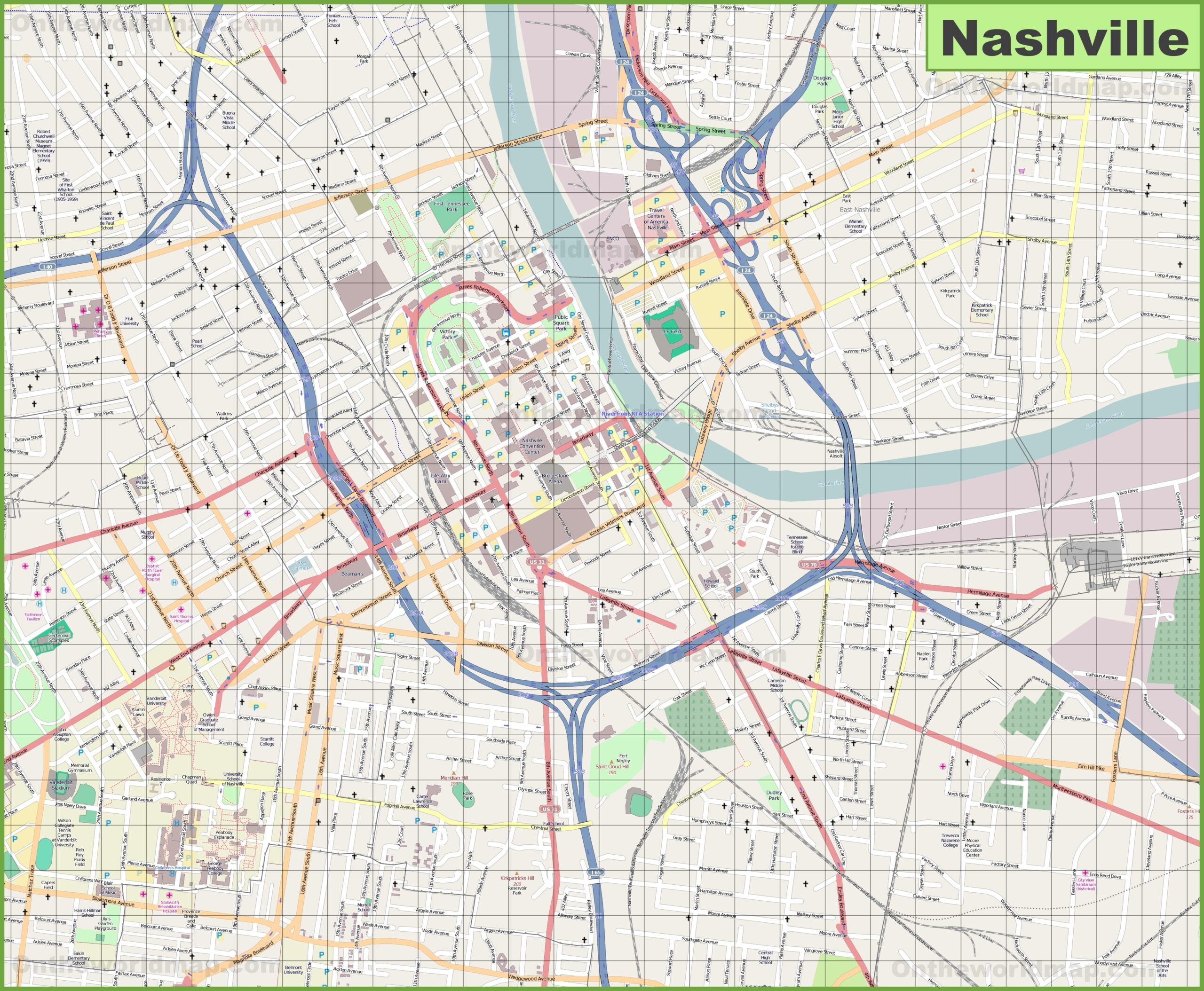 Large Detailed Map Of Nashville Ontheworldmap