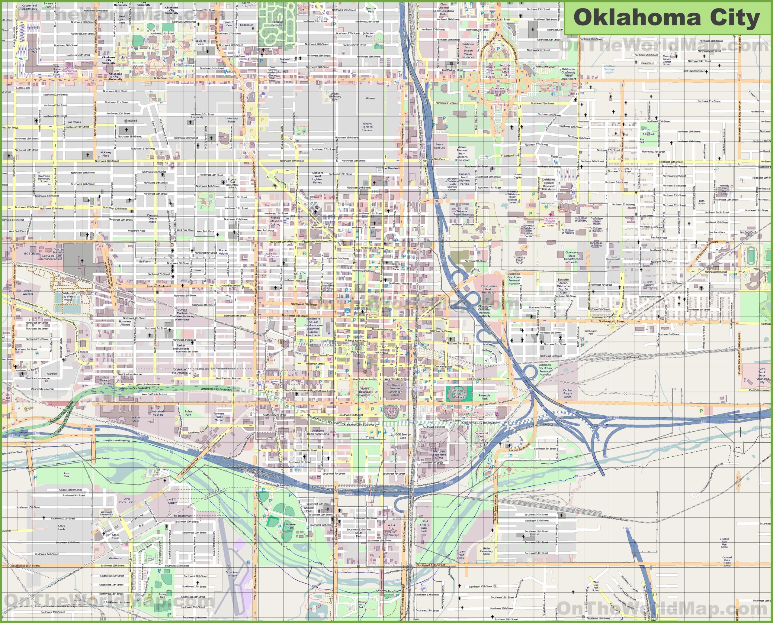 Large Detailed Map Of Oklahoma City Ontheworldmap