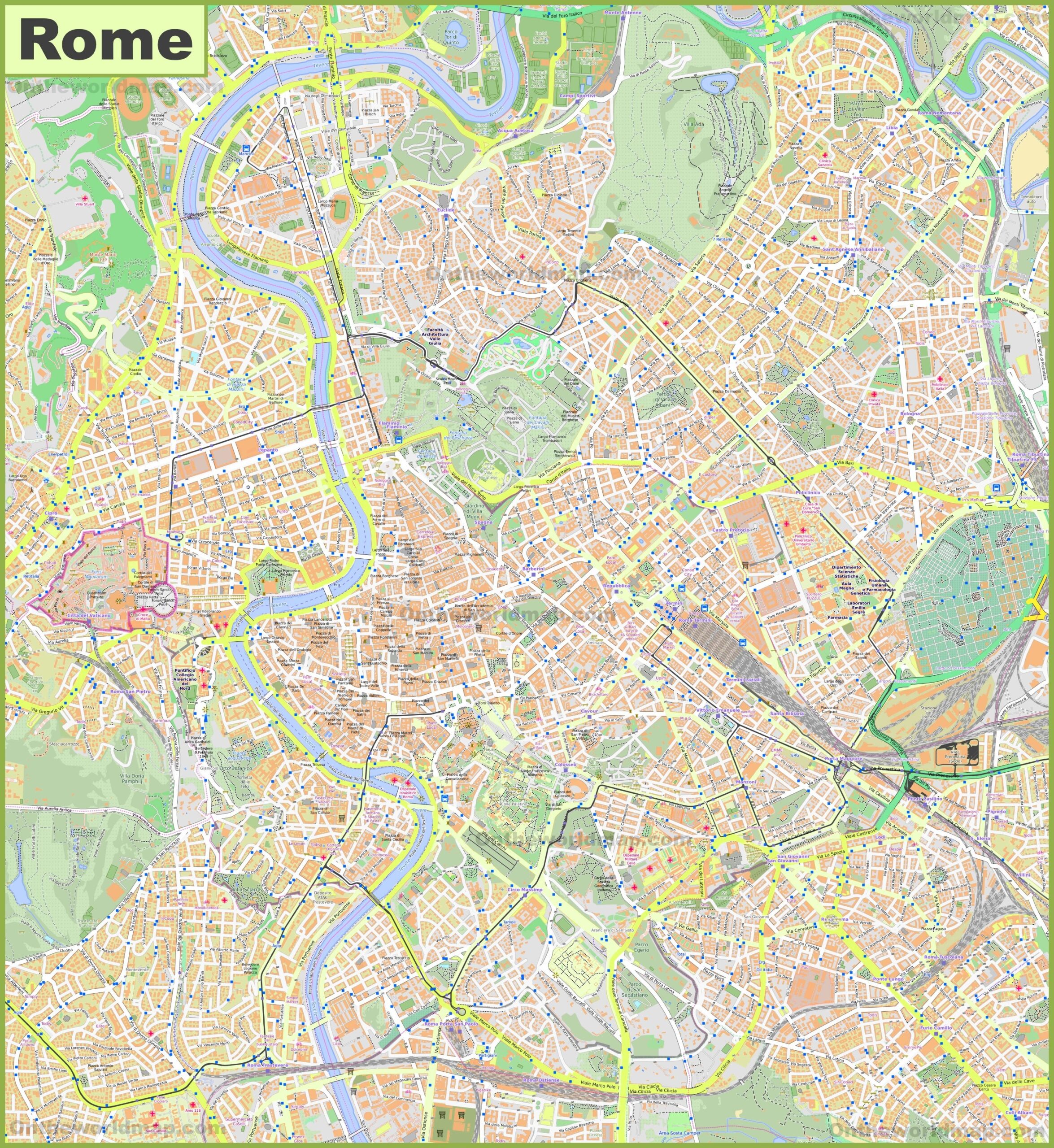 Large Detailed Map Of Rome Ontheworldmap