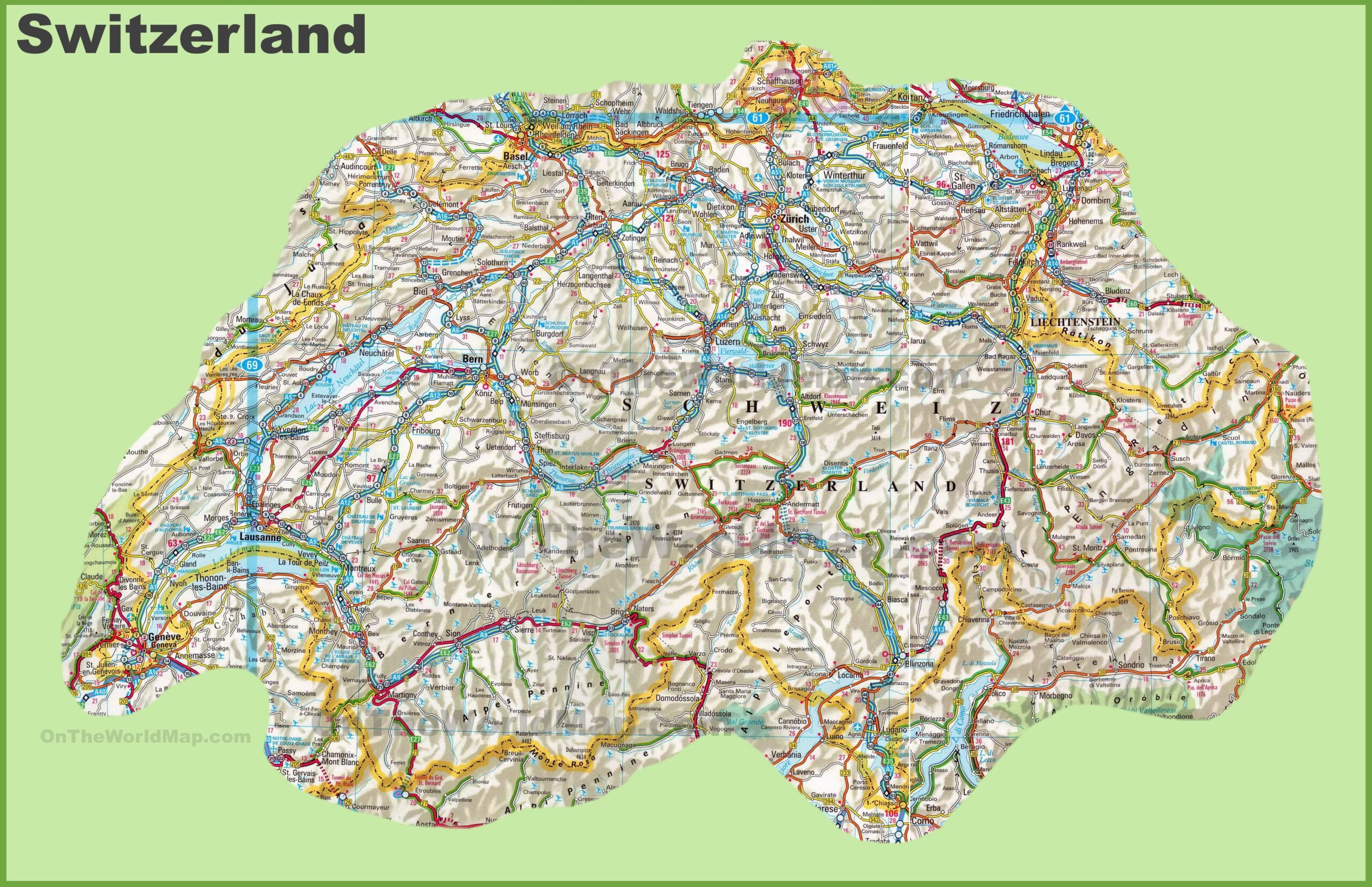 Large Detailed Map Of Switzerland With Cities And Towns Ontheworldmap