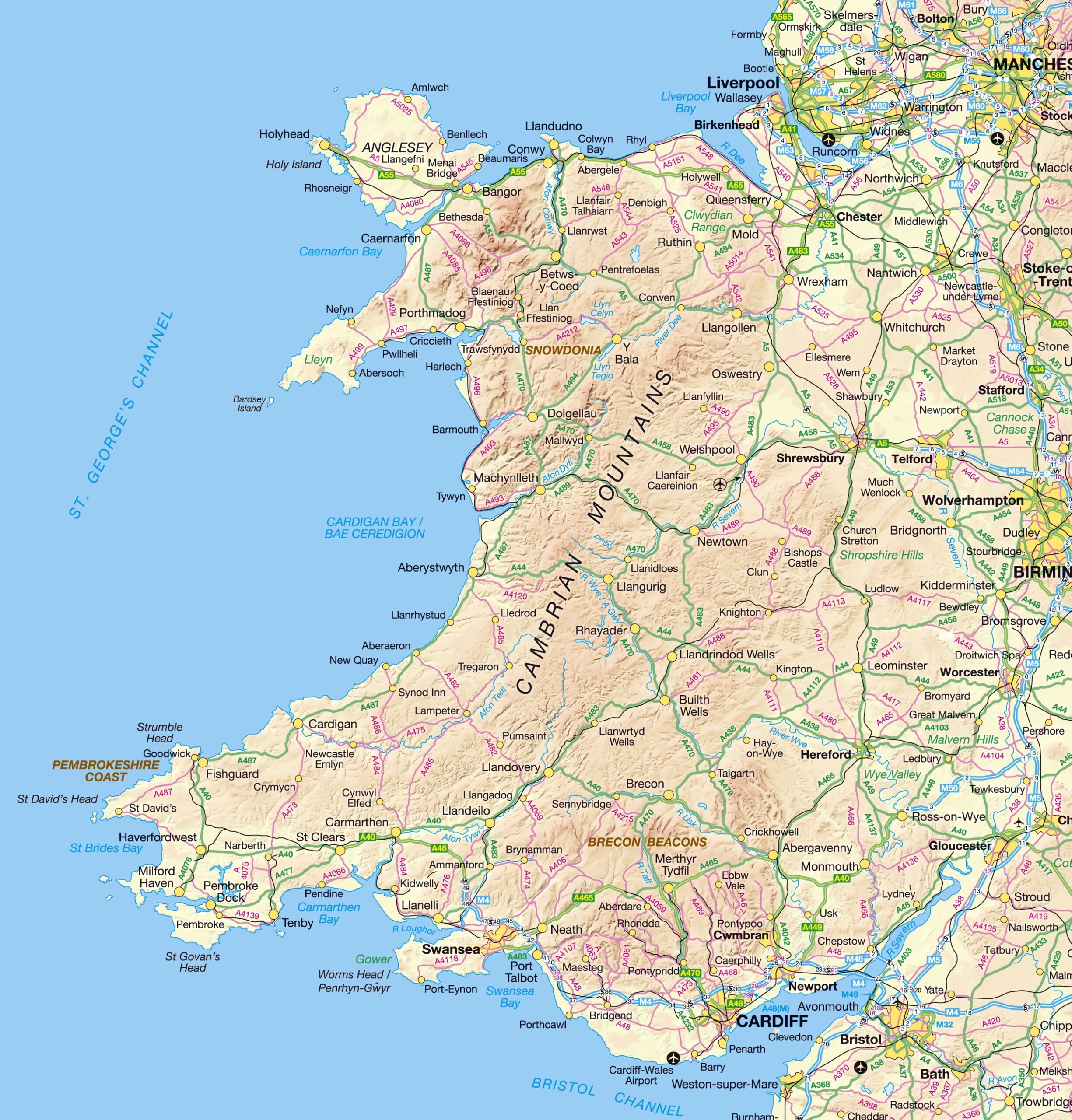 Large Detailed Map Of Wales With Relief Roads And Cities Wales United Kingdom Europe Mapsland Maps Of The World