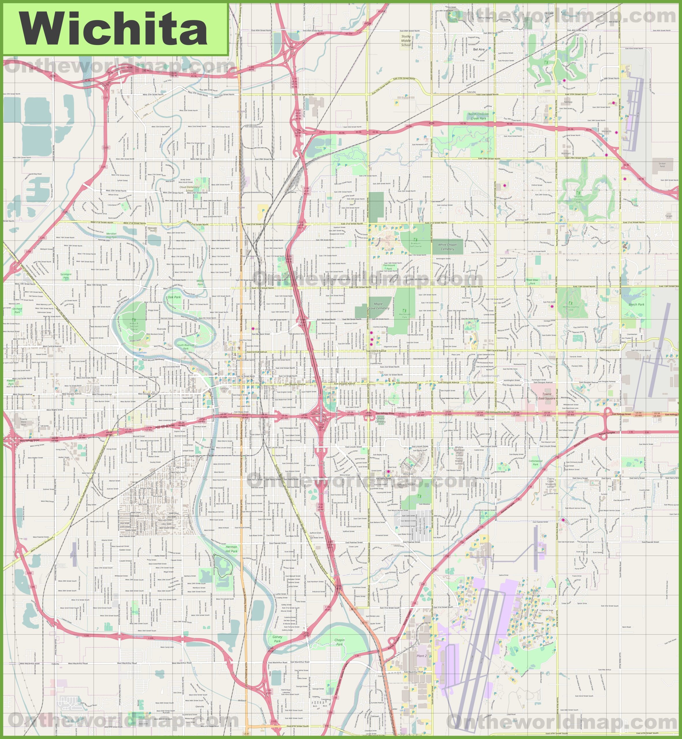 Large Detailed Map Of Wichita Ontheworldmap