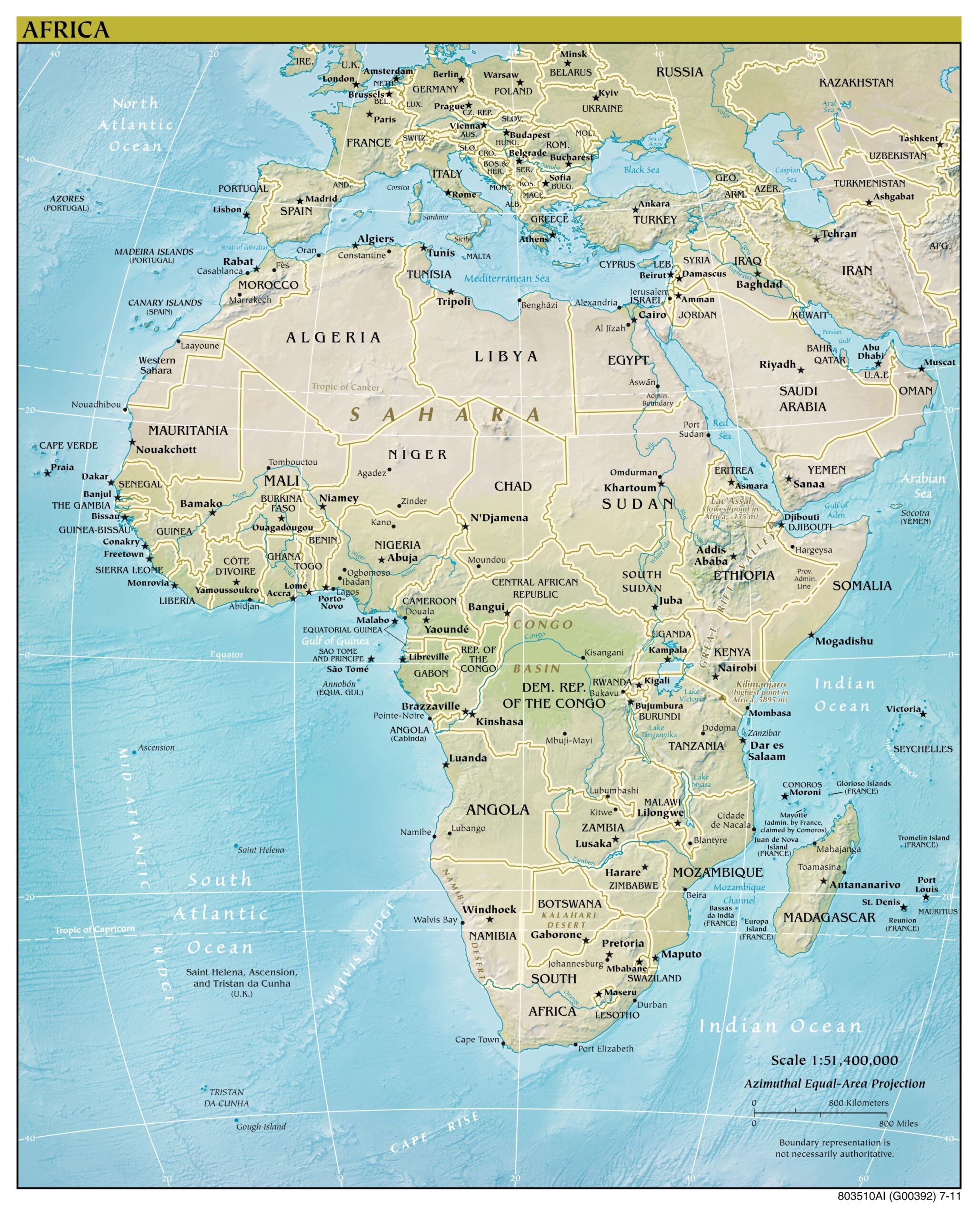 Large Detailed Political Map Of Africa With Relief Major Cities And Capitals 2011 Africa Mapsland Maps Of The World