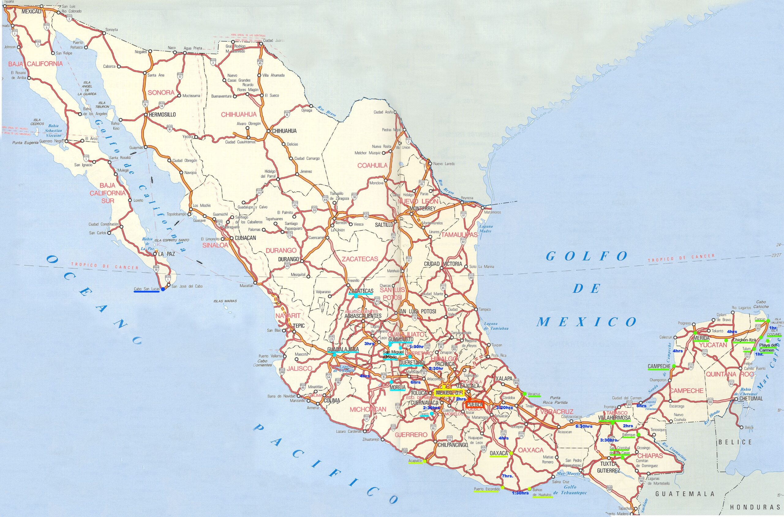 Large Detailed Road And Highways Map Of Mexico Mexico Large Detailed Road And Highways Map Vidiani Maps Of All Countries In One Place