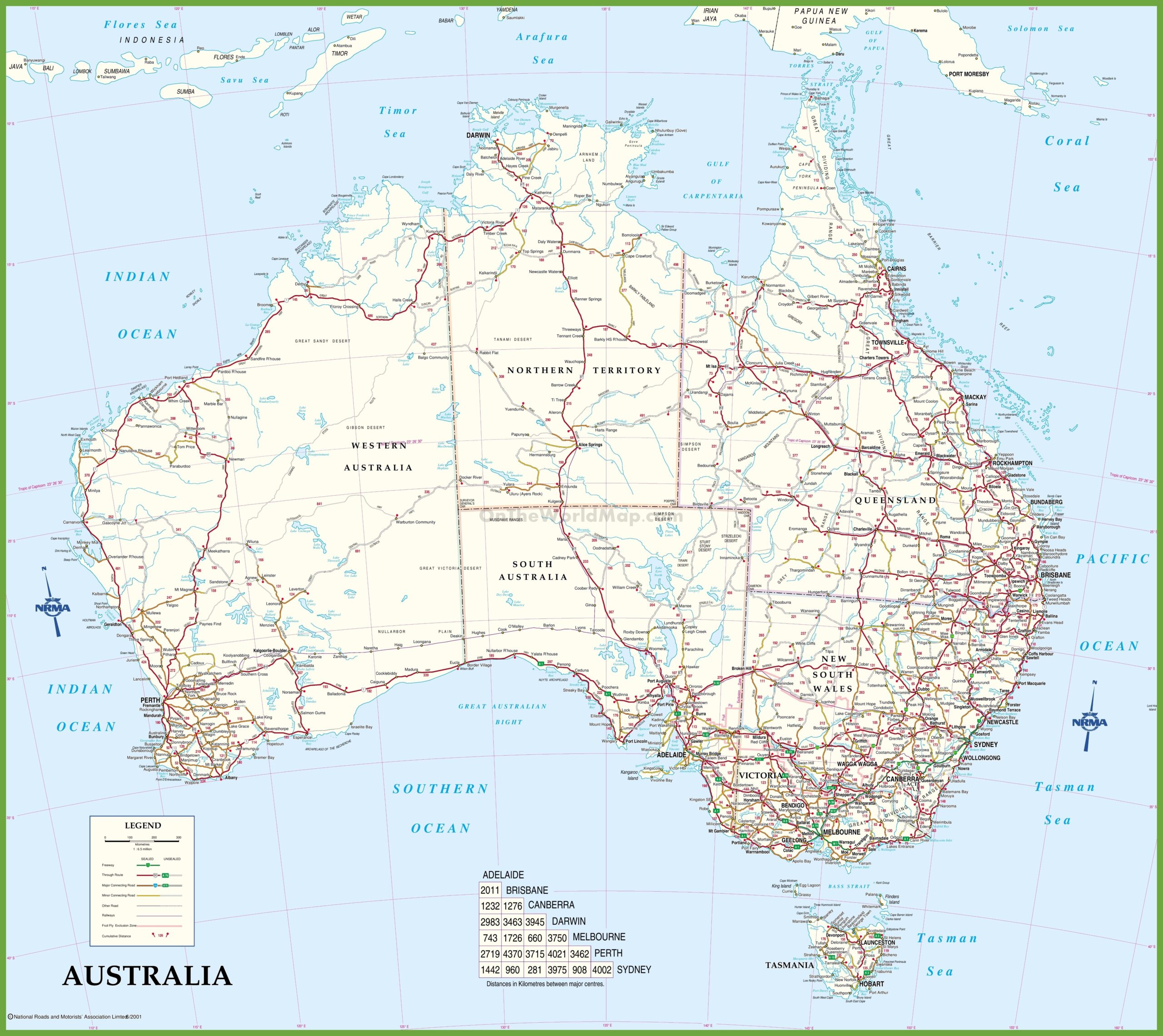 Road Map Of Tasmania Australia Printable