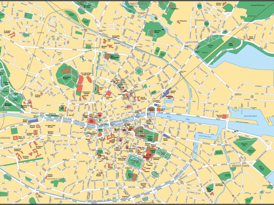 Large Detailed Road Map Of Dublin City Center Dublin City Center Large Detailed Road Map Vidiani Maps Of All Countries In One Place