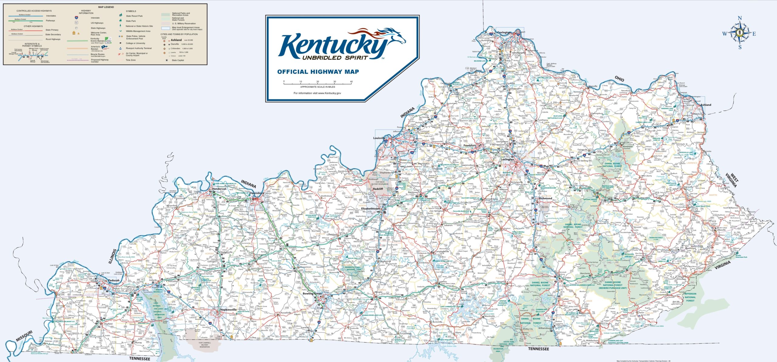 Large Detailed Road Map Of Kentucky Ontheworldmap Large Detailed Road Map Of Kentucky Ontheworldmap