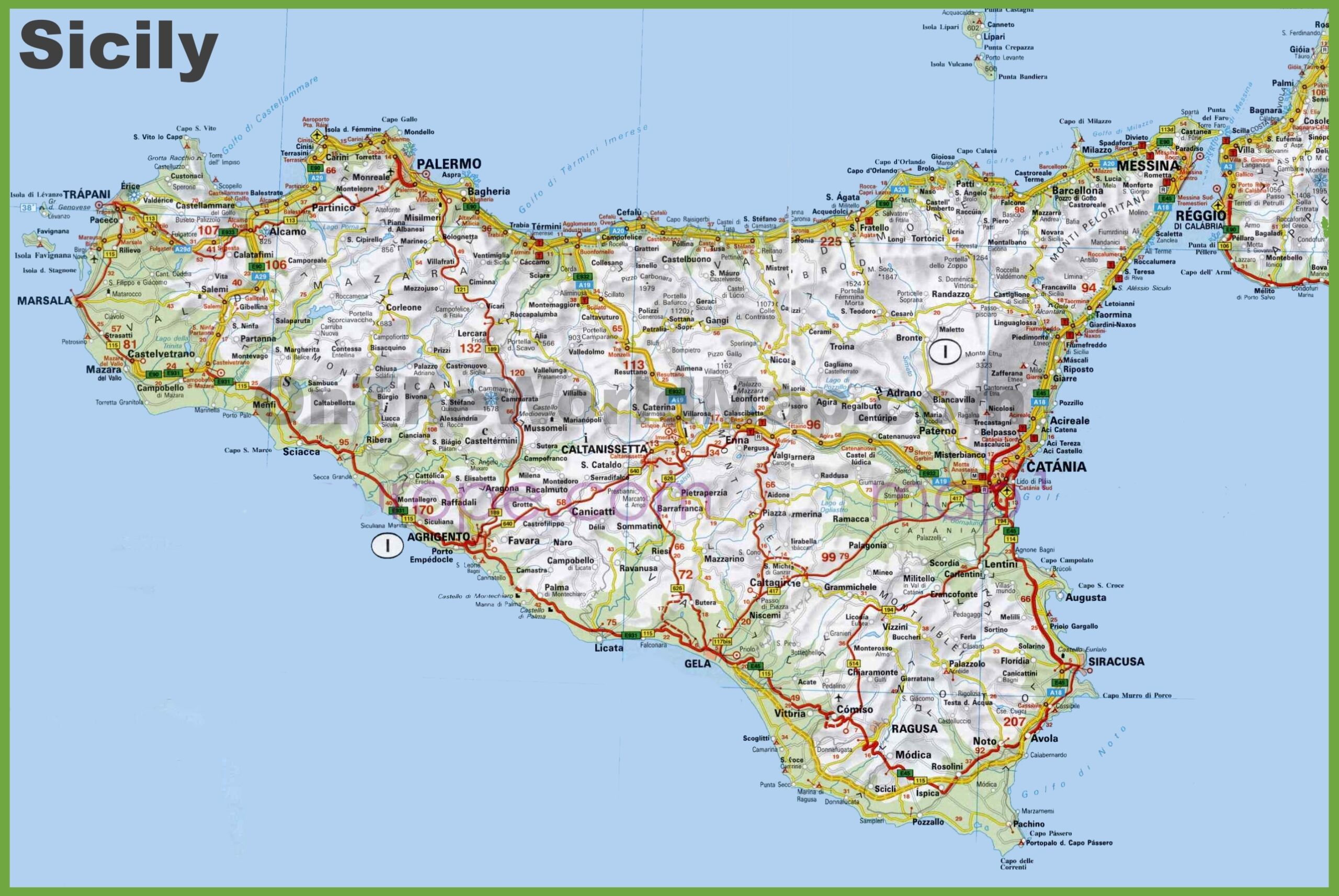 A4 Printable Map Of Sicily