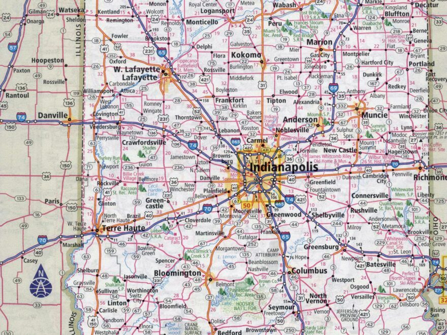 Large Detailed Roads And Highways Map Of Indiana State With Cities Vidiani Maps Of All Countries In One Place