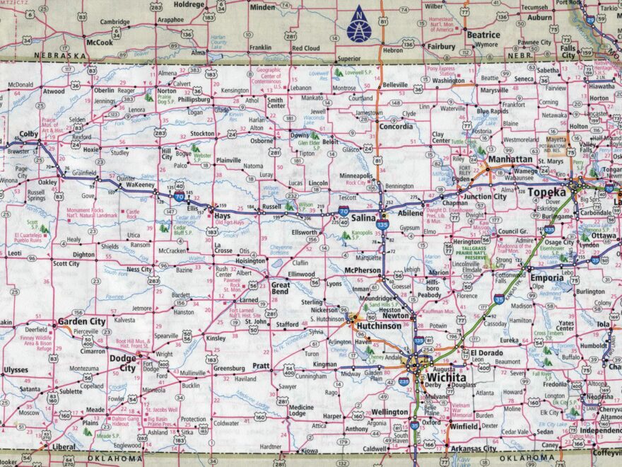 Large Detailed Roads And Highways Map Of Kansas State With Cities Vidiani Maps Of All Countries In One Place