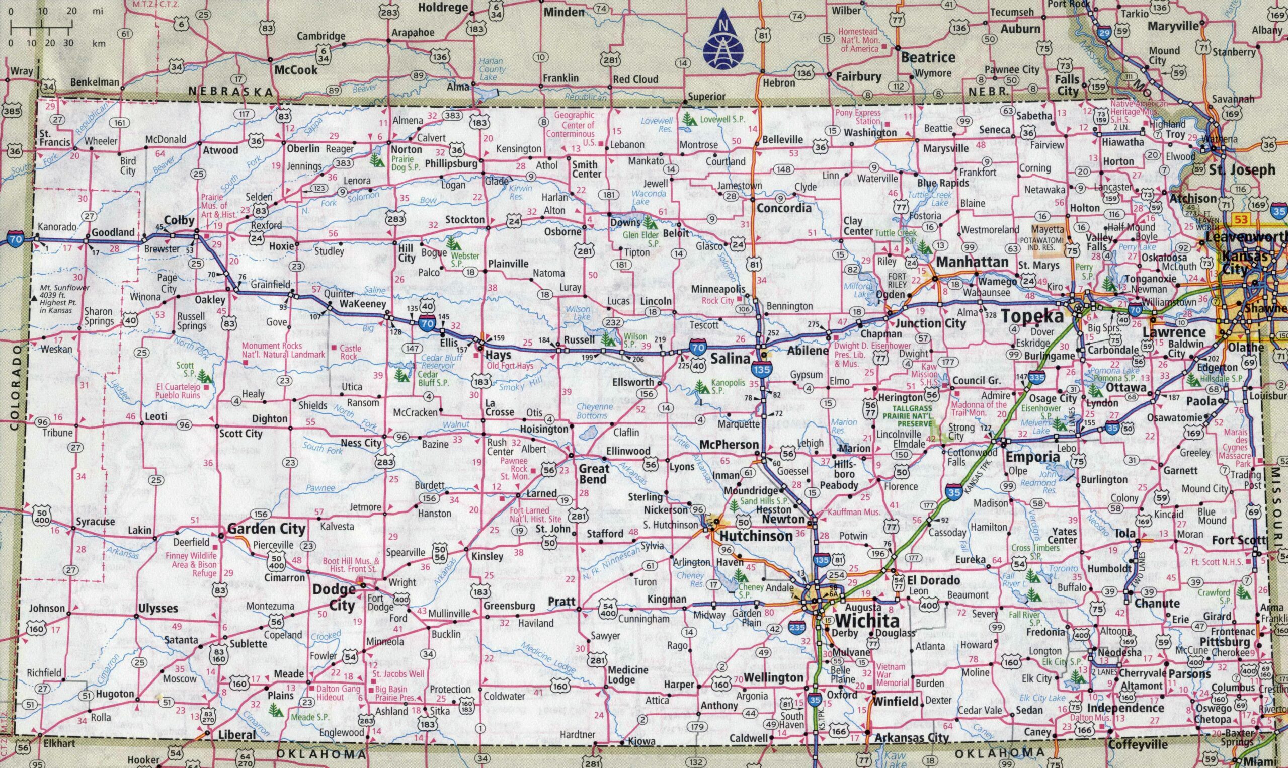 Large Detailed Roads And Highways Map Of Kansas State With Cities Vidiani Maps Of All Countries In One Place