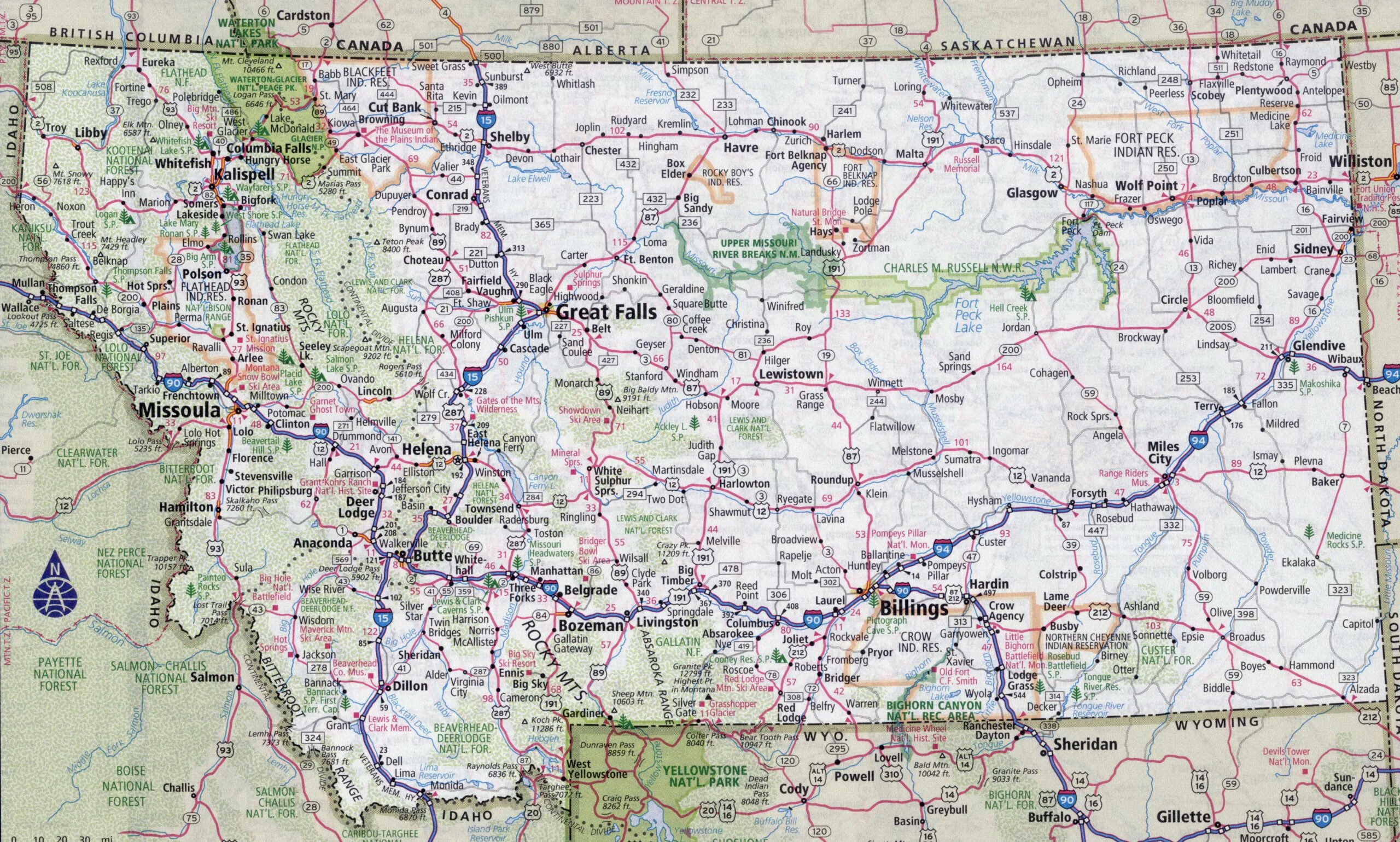 Map Of Montana Printable Road Map