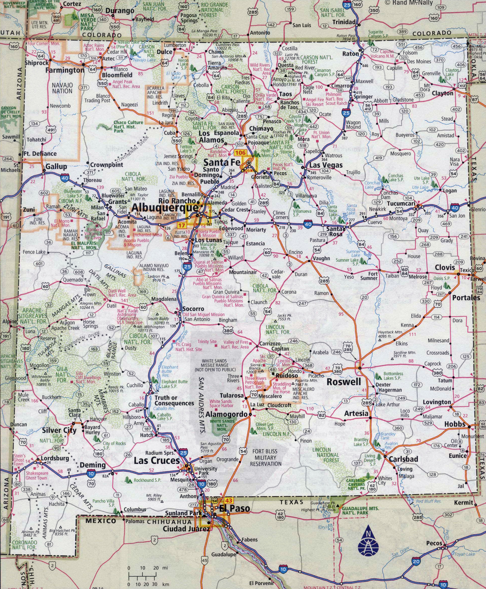 Large Detailed Roads And Highways Map Of New Mexico State With Cities Vidiani Maps Of All Countries In One Place