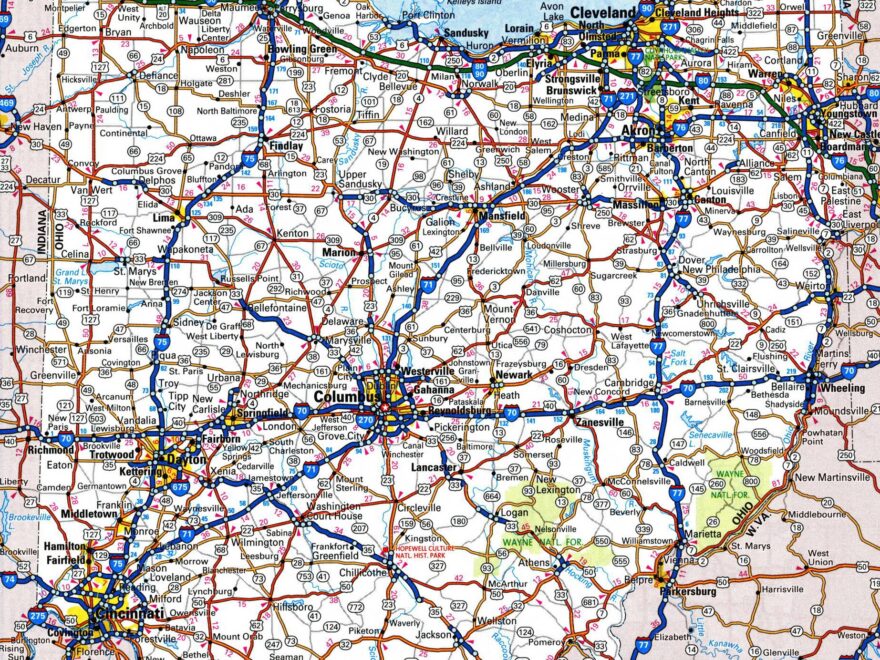 Large Detailed Roads And Highways Map Of Ohio State With All Cities Vidiani Maps Of All Countries In One Place