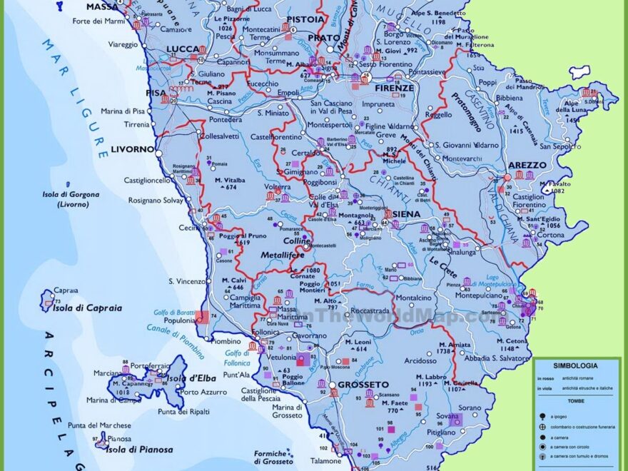Large Detailed Travel Map Of Tuscany With Cities And Towns Ontheworldmap