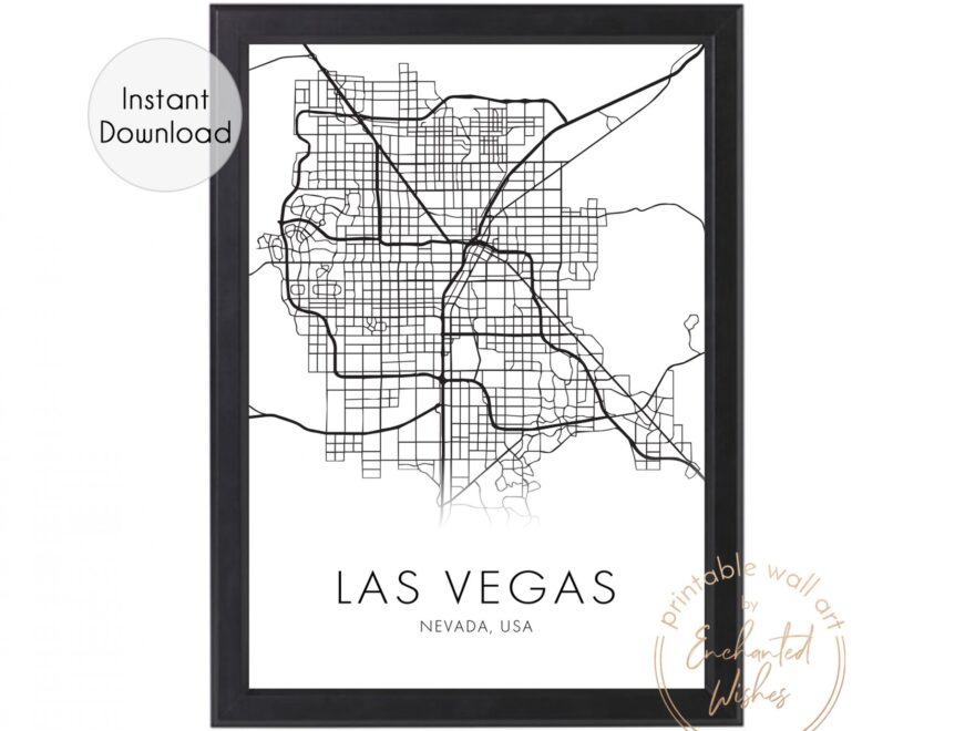 Large Las Vegas City Map Print Wall Art Printable Prints
