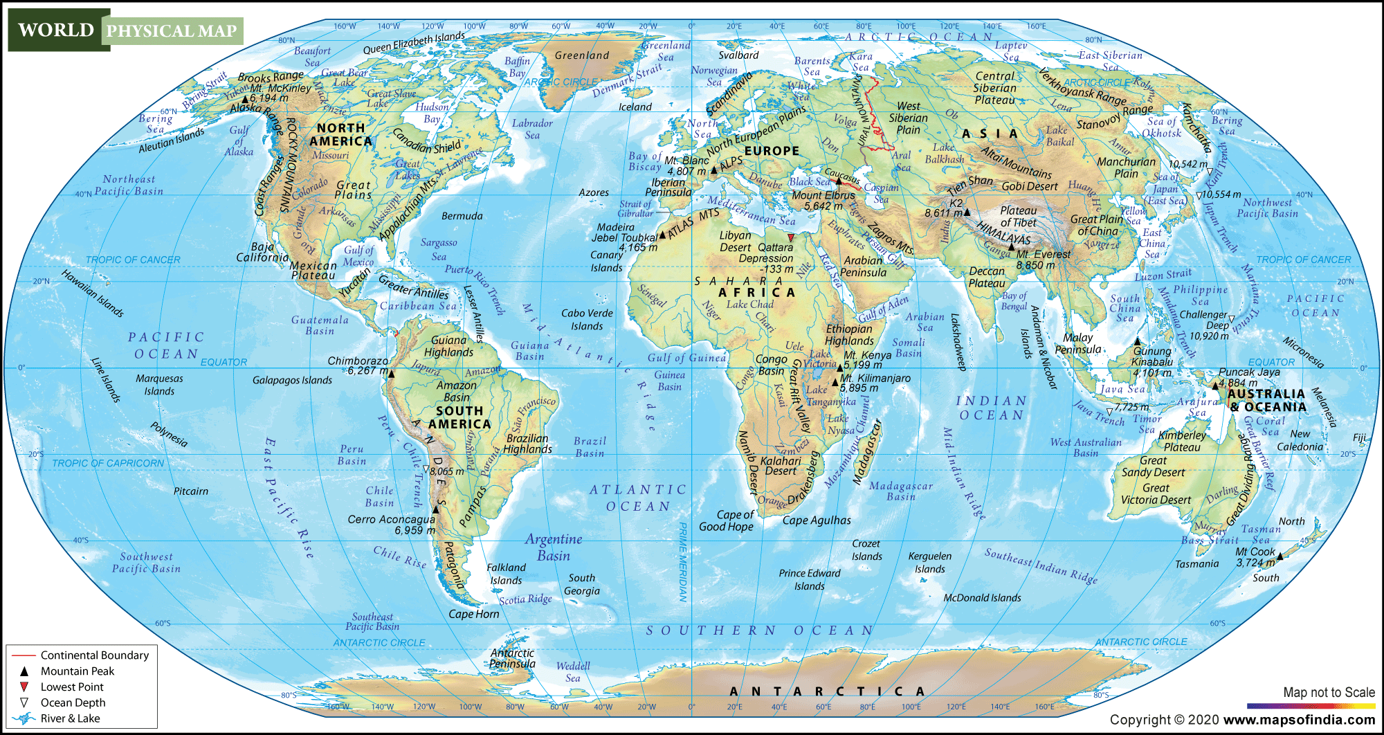 Large Physical Map Of World
