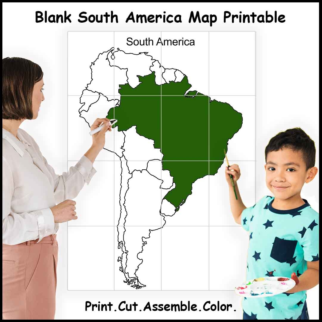Large Printable Blank Map Of South America 4 9 Or 16 Sheets Of Paper