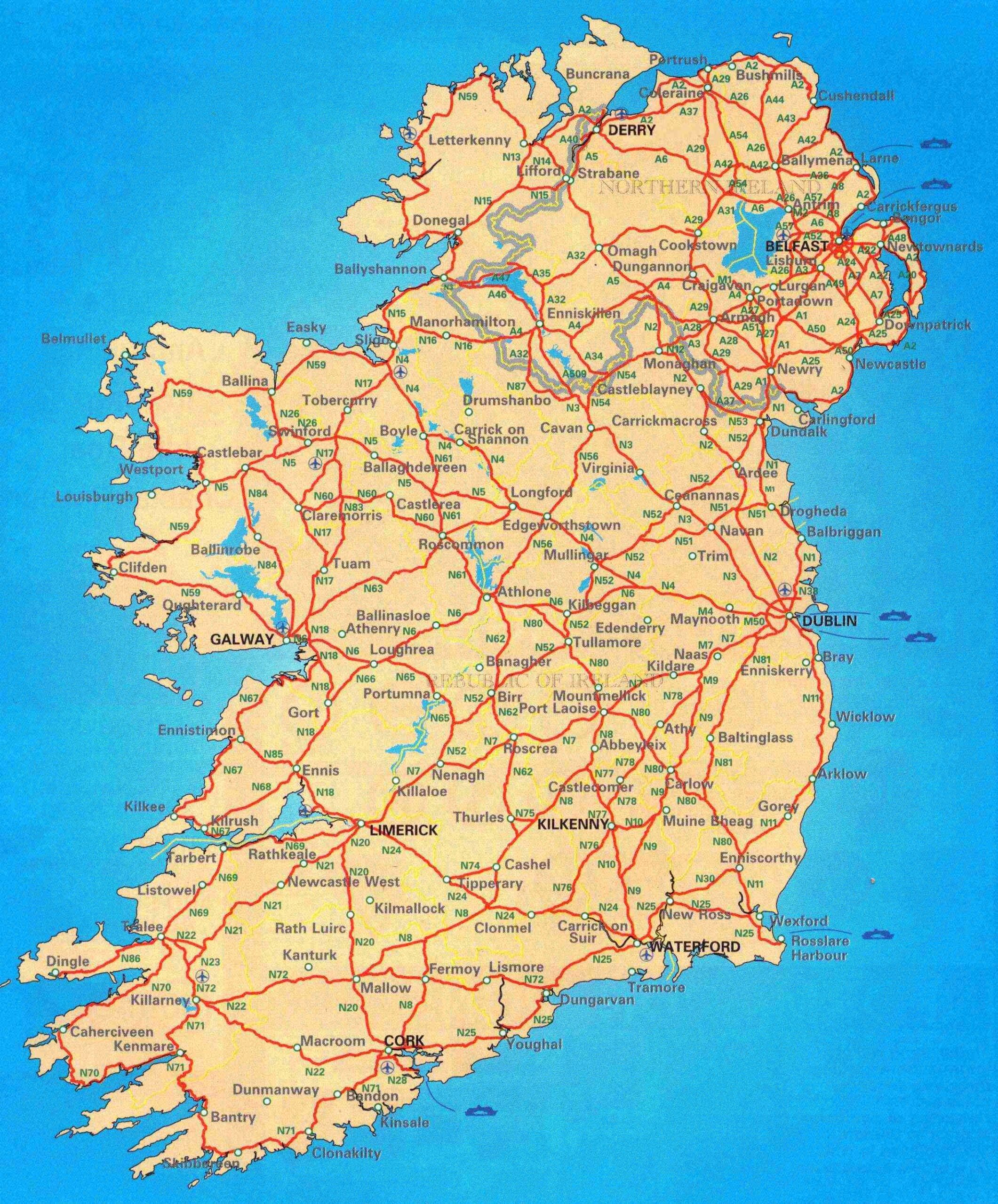 Detailed Map Of Ireland Printable