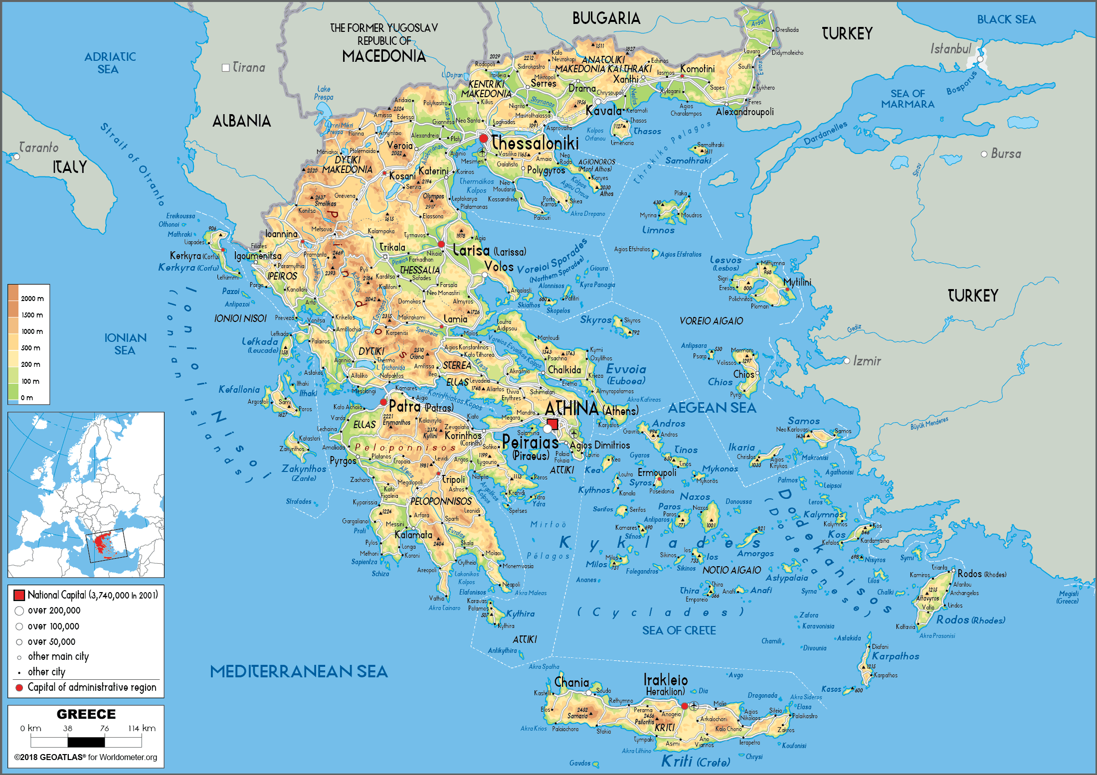 Large Size Physical Map Of Greece Worldometer Large Size Physical Map Of Greece Worldometer