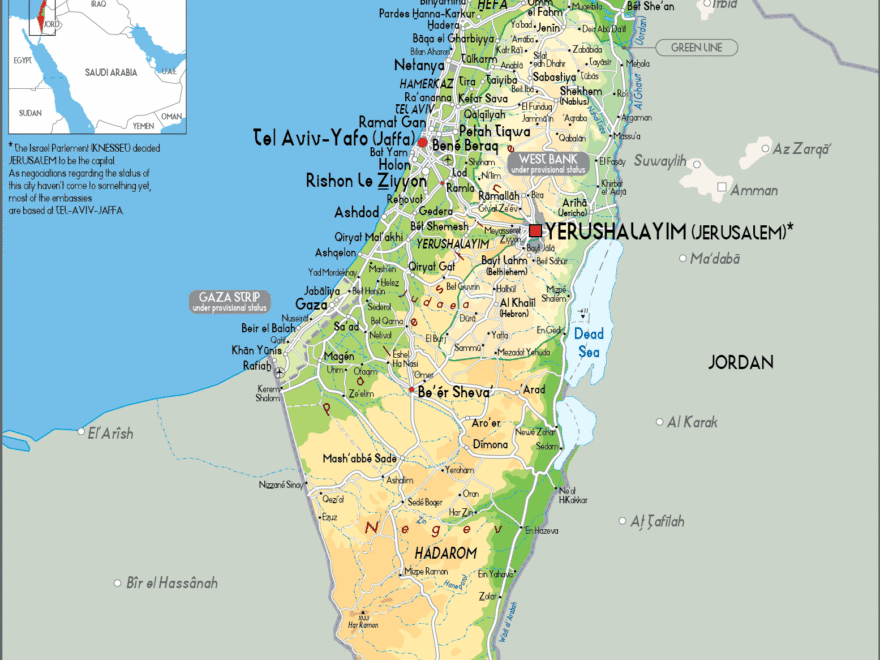 Large Size Physical Map Of Israel Worldometer