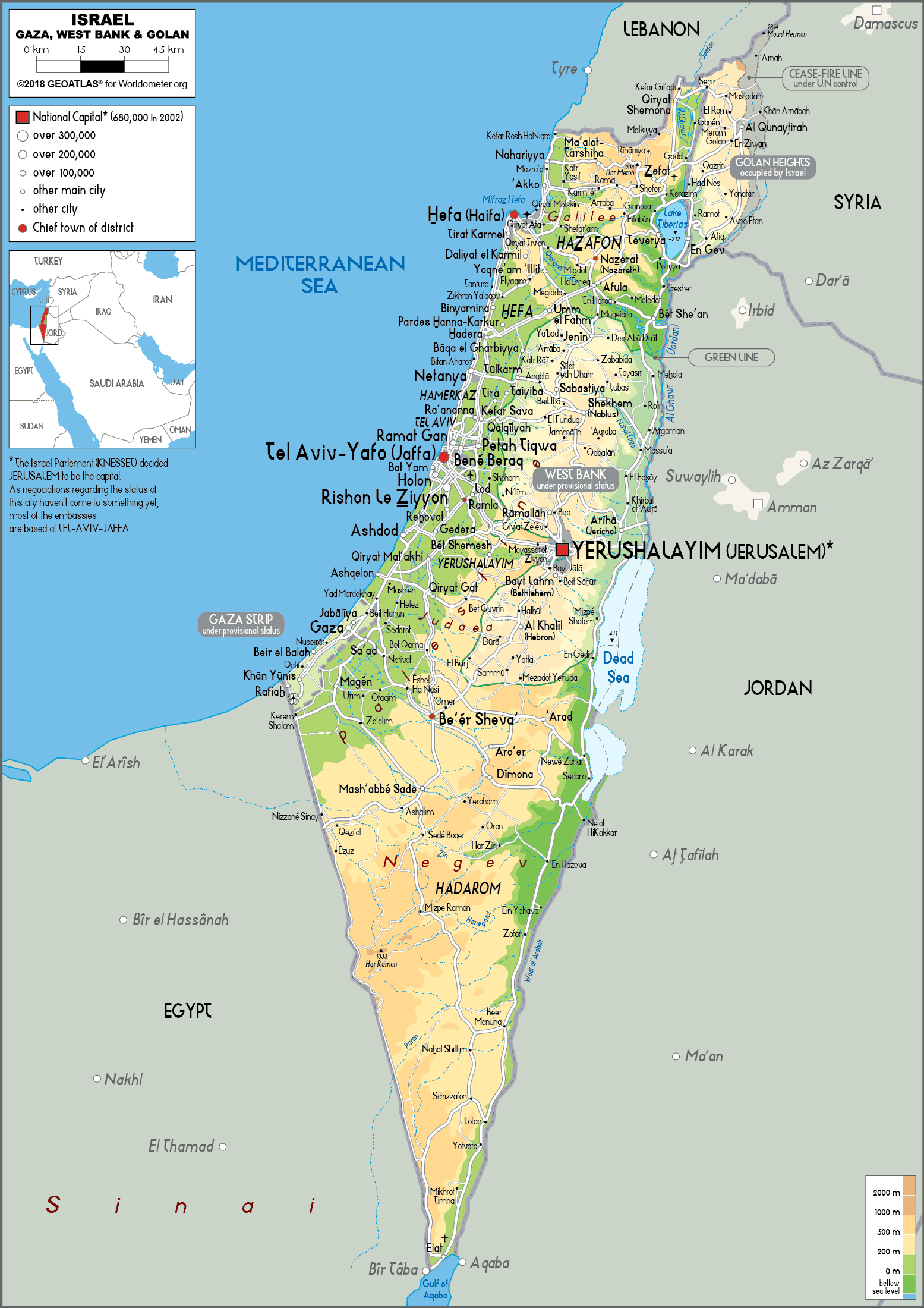 Large Size Physical Map Of Israel Worldometer Large Size Physical Map Of Israel Worldometer