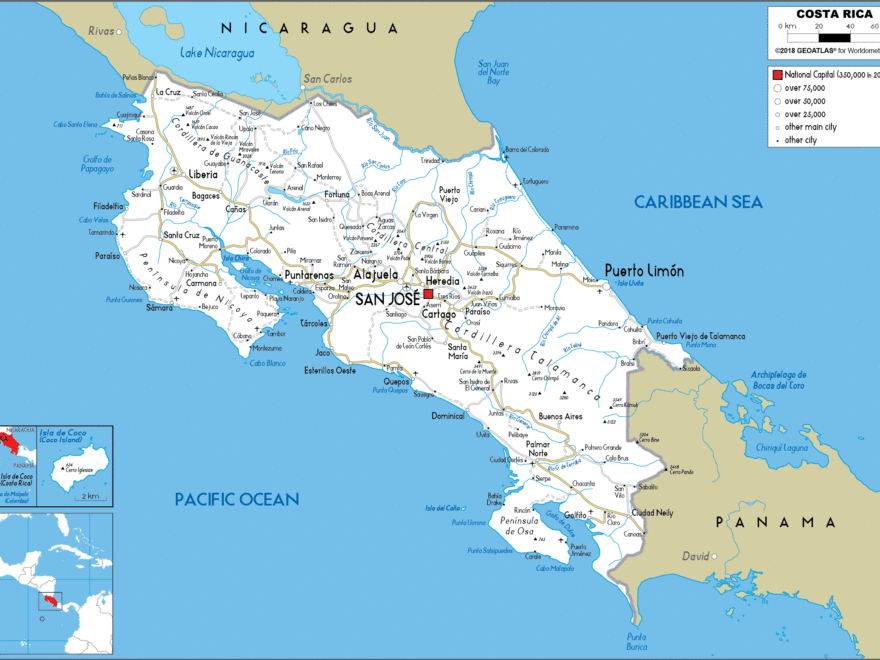 Large Size Road Map Of Costa Rica Worldometer