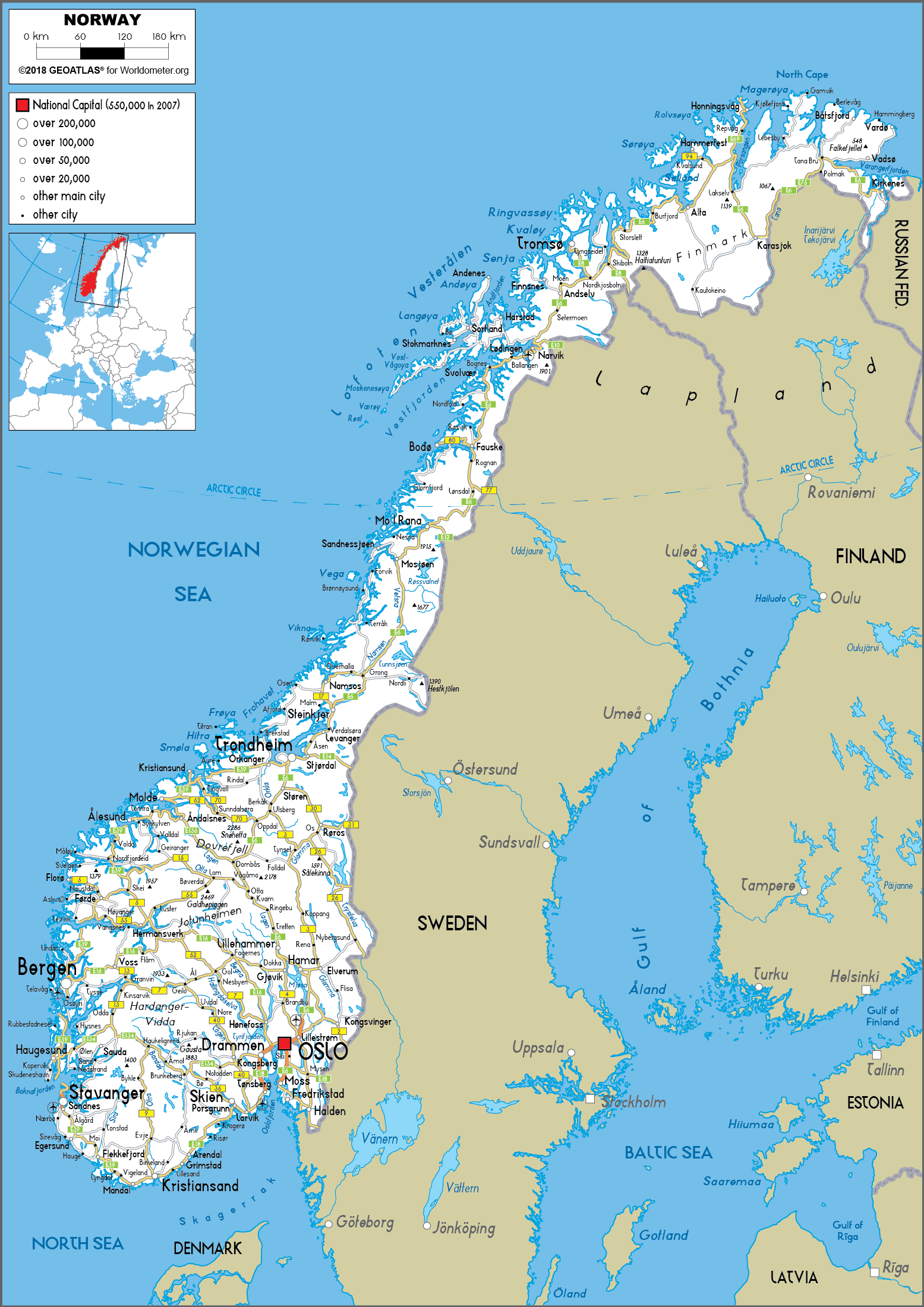 Large Size Road Map Of Norway Worldometer