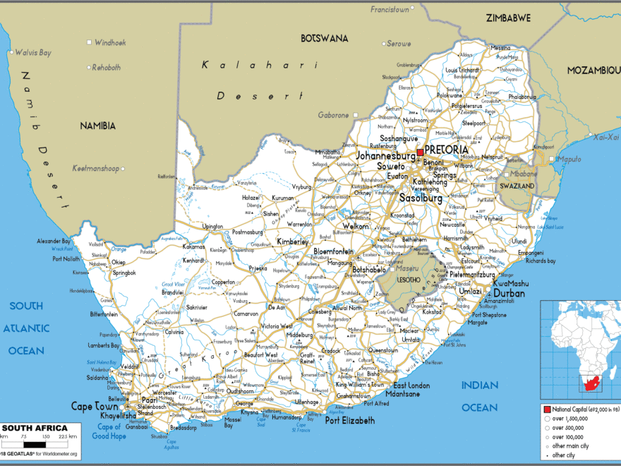 Large Size Road Map Of South Africa Worldometer
