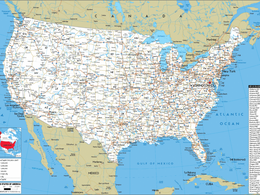 Large Size Road Map Of The United States Worldometer