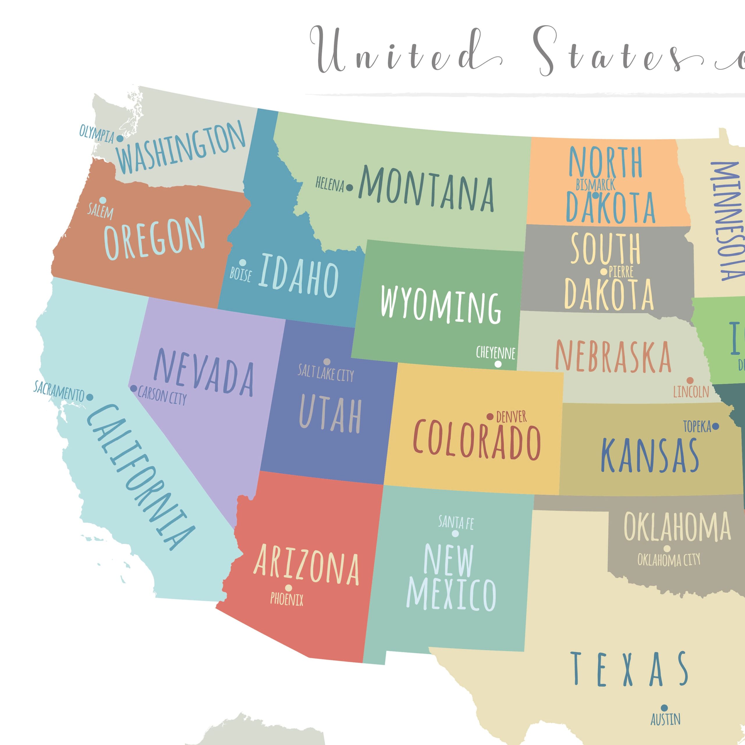 Large US Map PRINTABLE State Capitals Map USA Map Wall Art Usa Map For Kids Home Kids Room Decor P453B Etsy