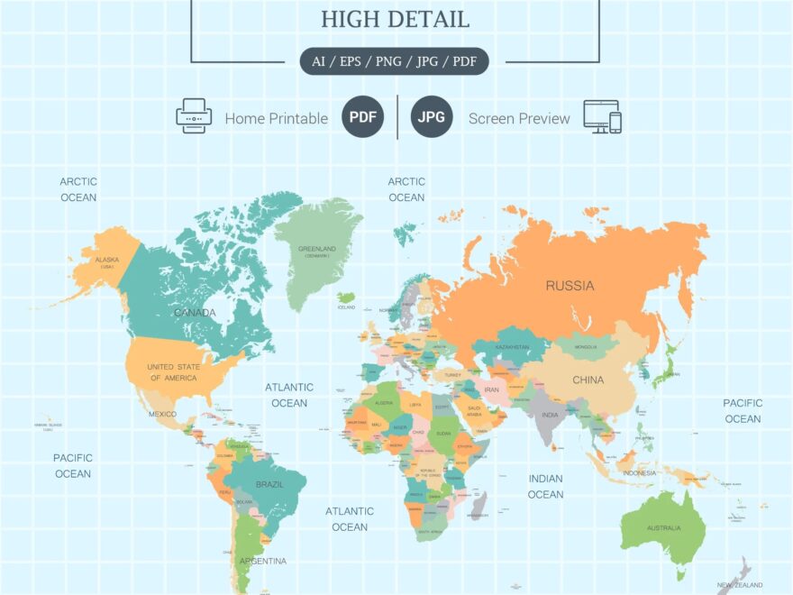 Large World Map Pdf Etsy