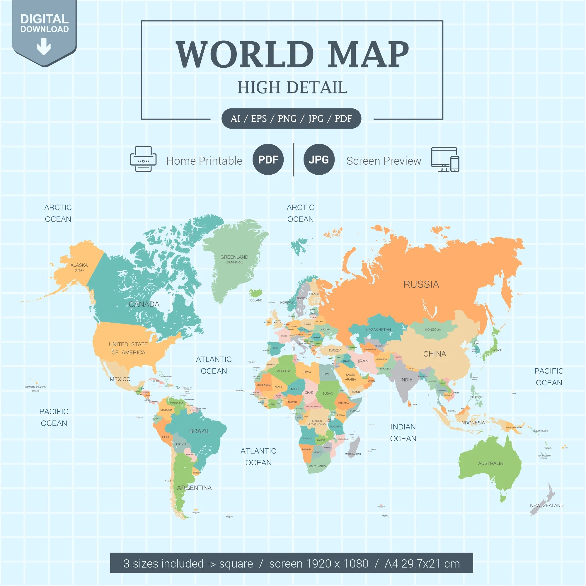 Large World Map Pdf Etsy Large World Map Pdf Etsy