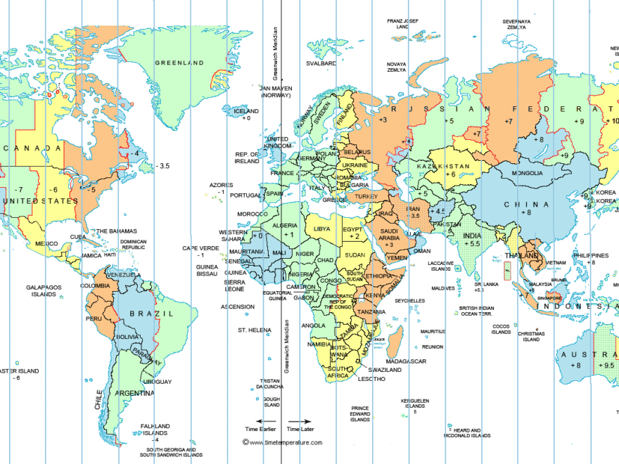 Large World Time Zone Map Worksheets Library