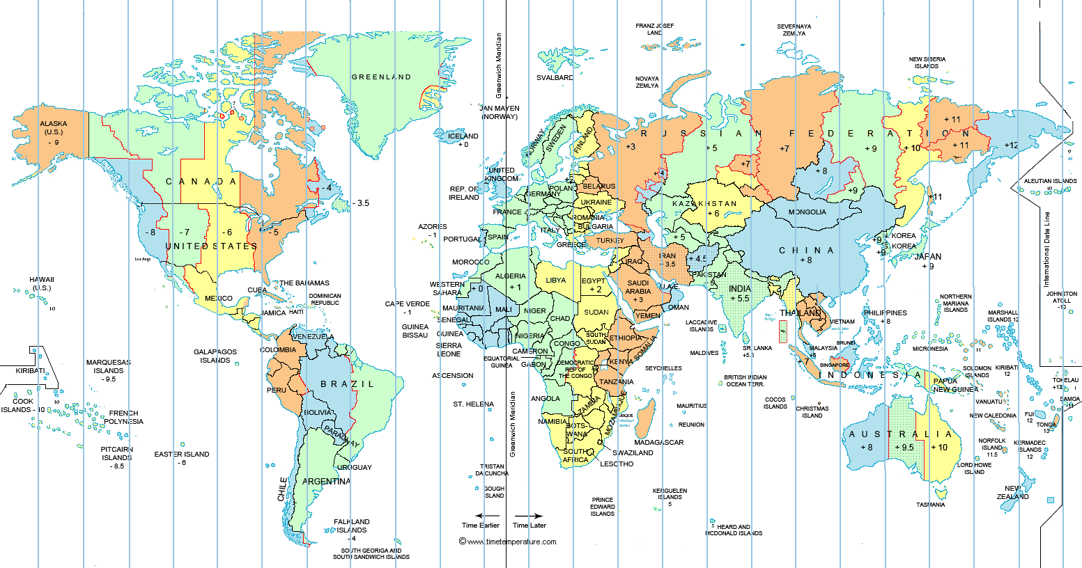 Large World Time Zone Map Worksheets Library