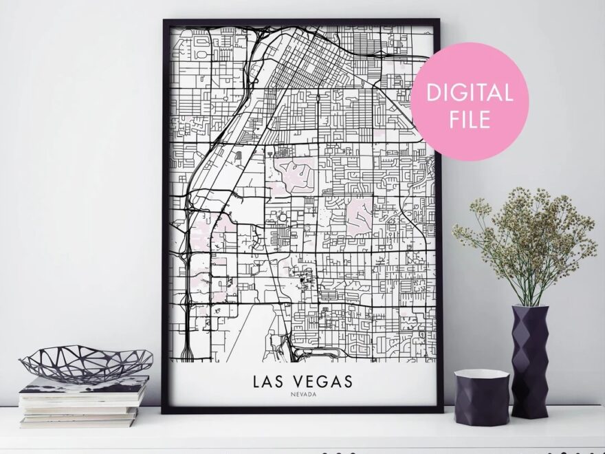 Las Vegas Nevada City Map Print Wall Art Print At Home Digital Download File Etsy