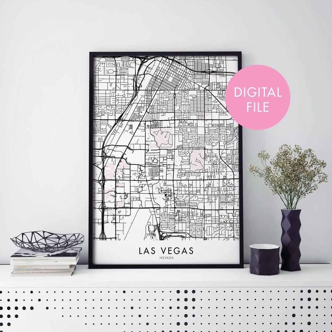 Las Vegas Nevada City Map Print Wall Art Print At Home Digital Download File Etsy
