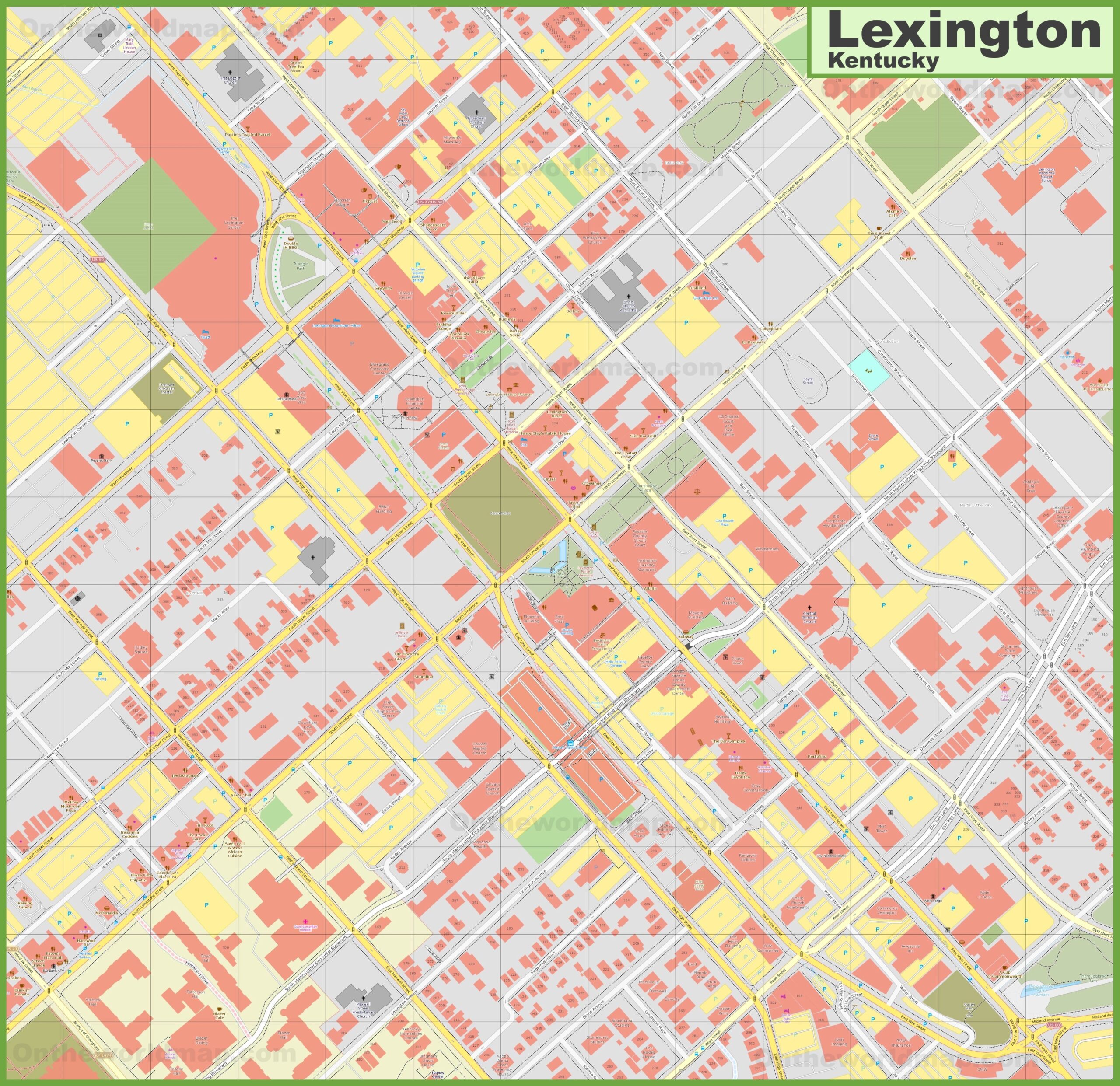 Lexington Downtown Map Ontheworldmap