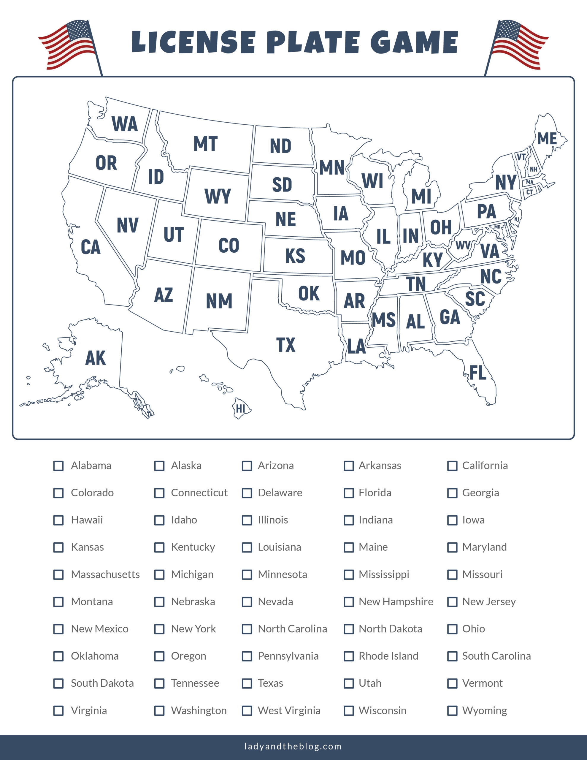 License Plate Game Printable Map