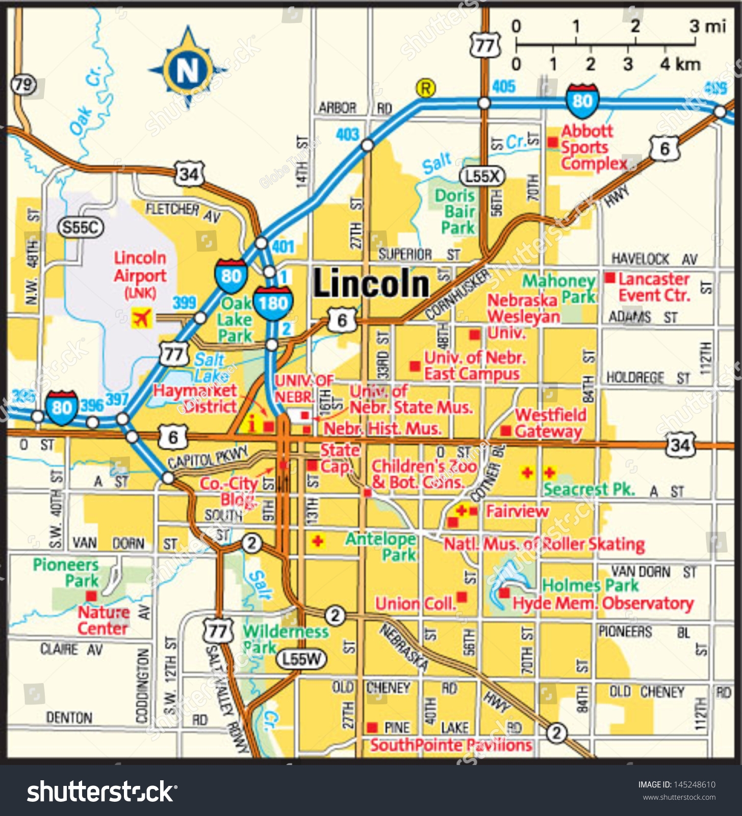 Lincoln Nebraska Area Map Stock Vector Royalty Free 145248610 Shutterstock