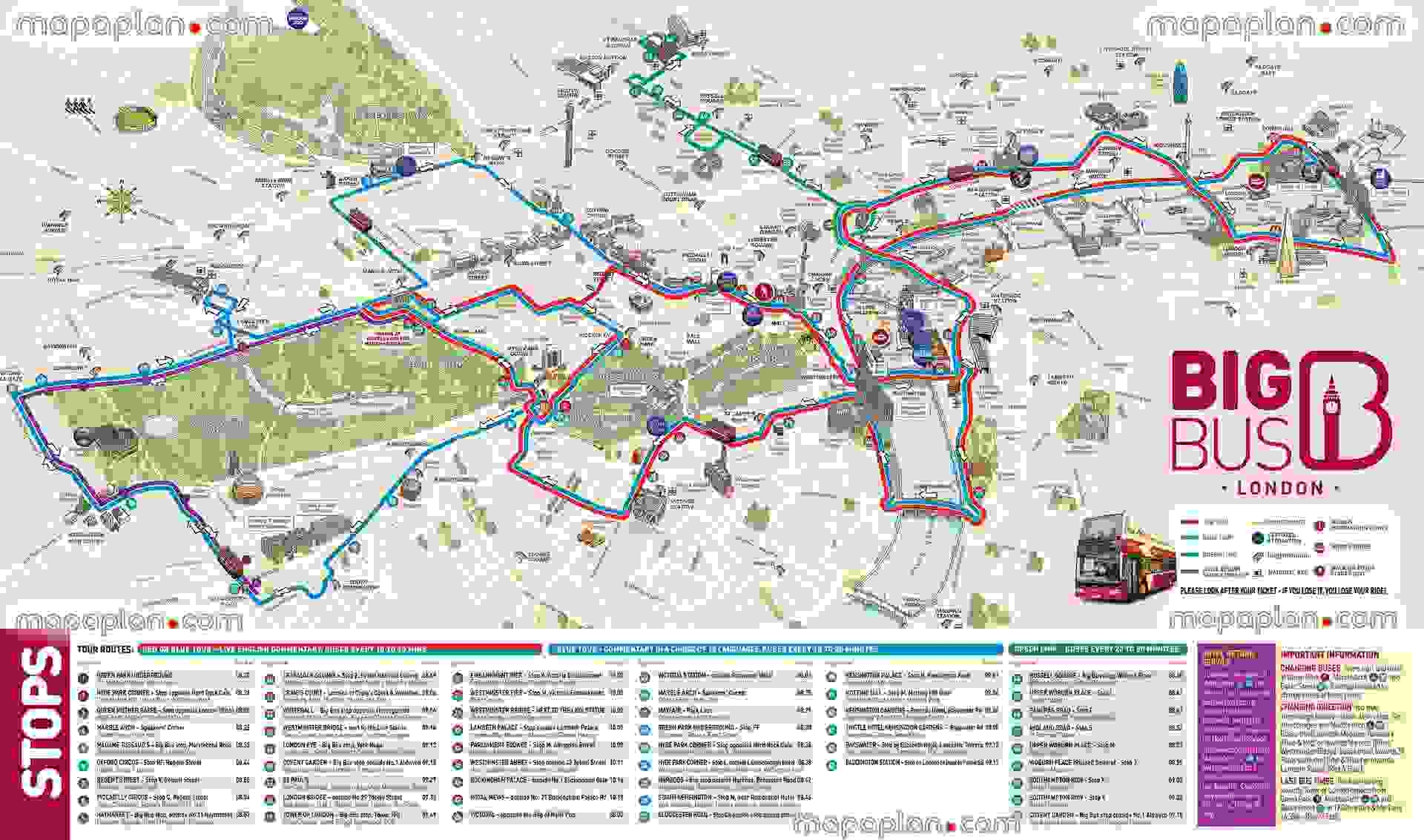 London Top Tourist Attractions Map Big Bus Tour London Hop on Hop off Stops Map Double Decker Open Top Sightseeing