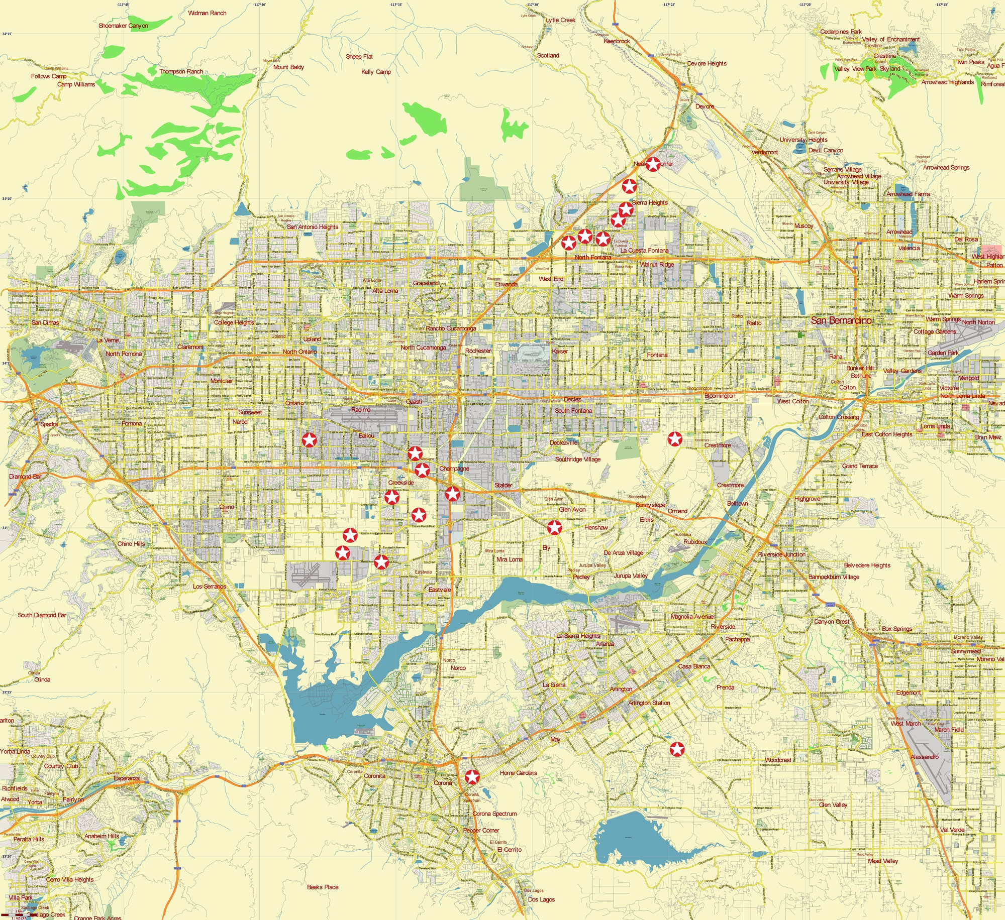 Los Angeles North Part Area California US PDF Vector Map Exact Detailed All Roads Cities Towns Map Editable Layered Adobe PDF Maps In Vector Detailed Street Maps Illustrator PDF CorelDRAW EPS
