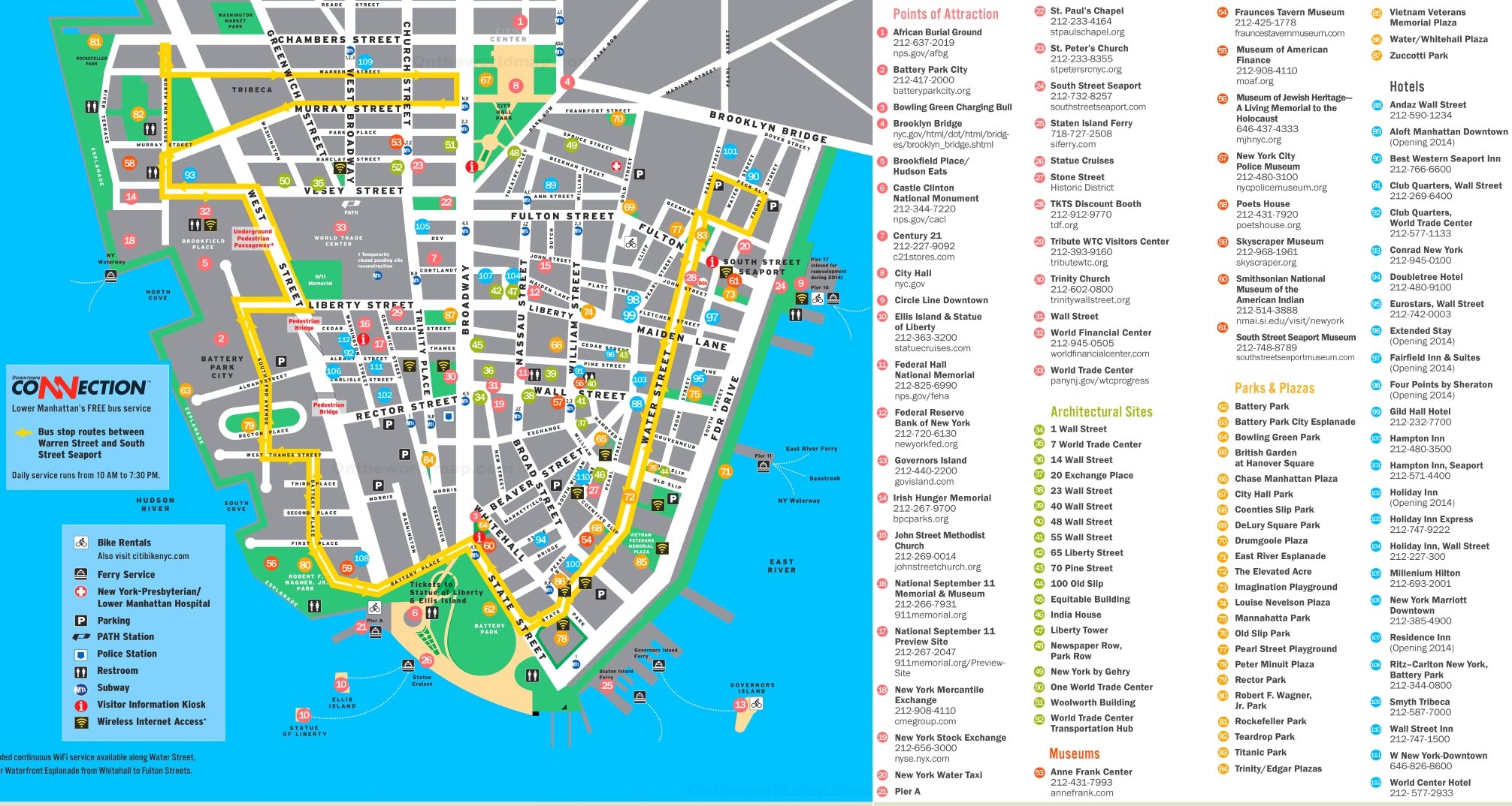 Lower Manhattan Hotels And Sightseeings Map Ontheworldmap