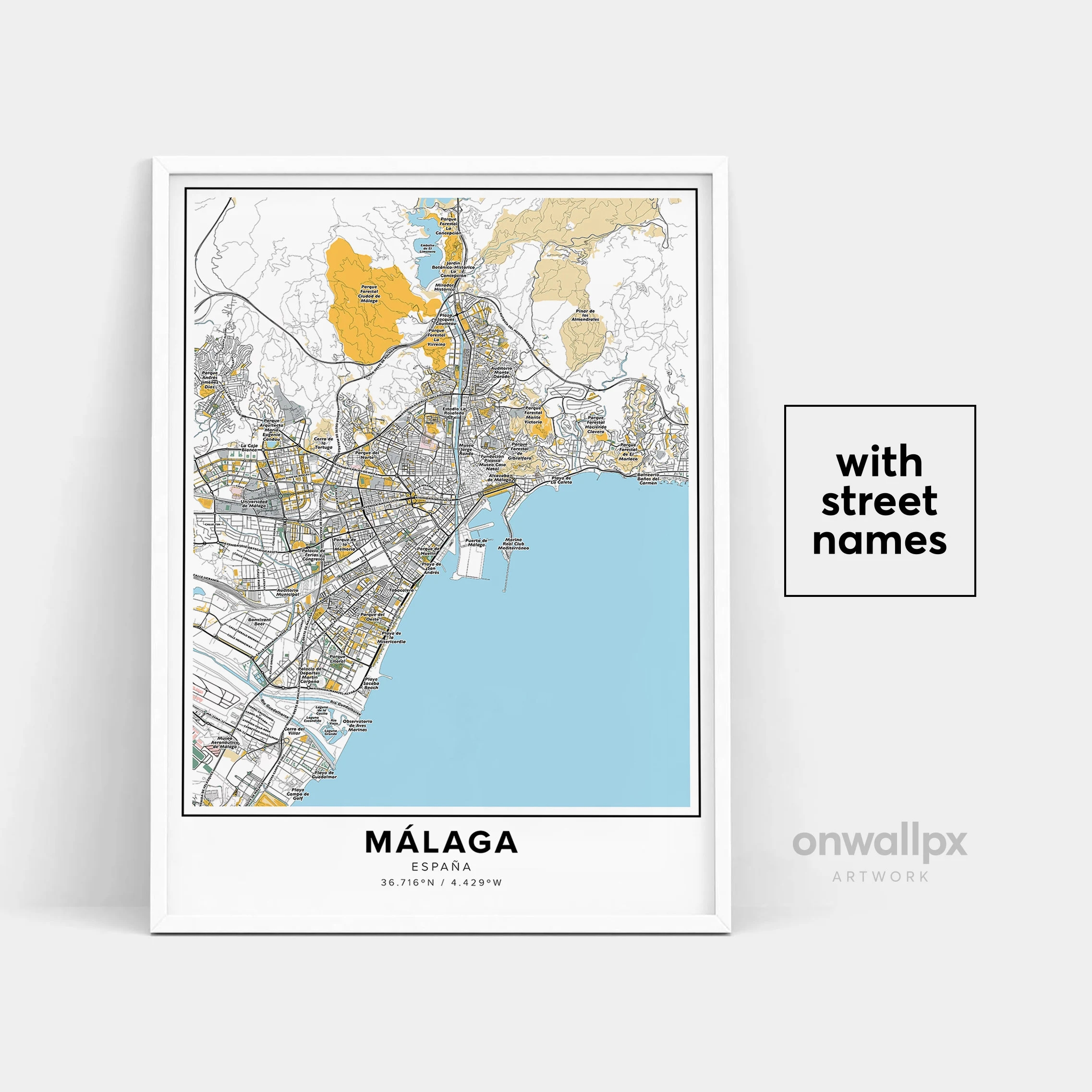 M laga Map Print Street Names Malaga Print Printable Map Of M laga City Map Art M laga Spain Map Art Travel Gift Poster Etsy