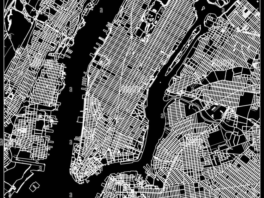 Manhattan Nyc Map On Black Black And White Hand Drawn Illustration Icon Sign For Print And Labelling Stock Vector Image Art Alamy