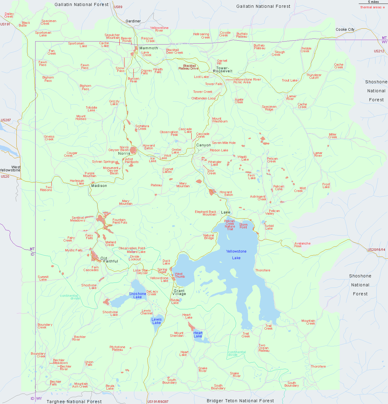 Map And Descriptions Of Hikes And Trails In Yellowstone National Park Wyoming