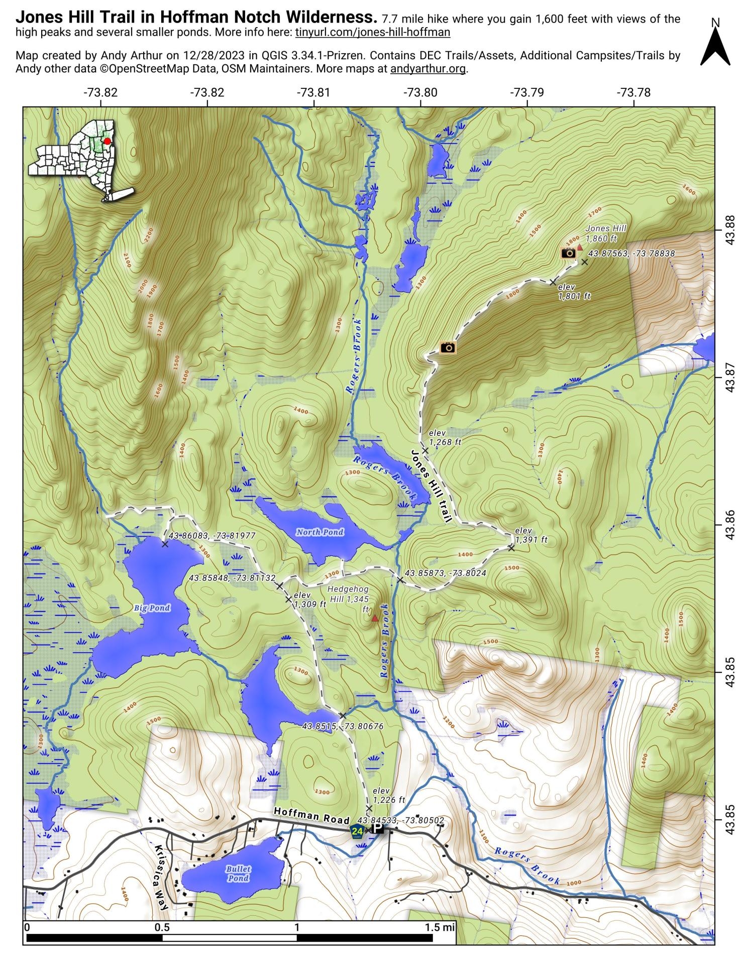Map Jones Hill Trail In The Hoffman Notch Wilderness Andy Arthur