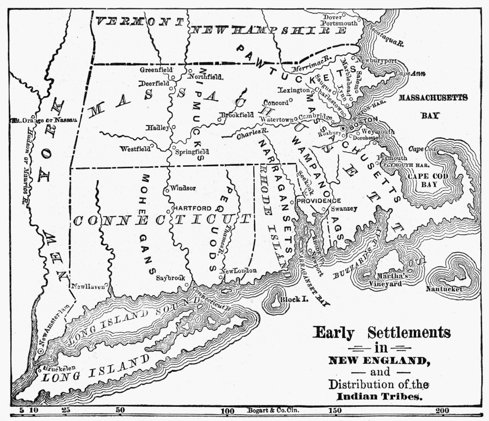 Map New England Colonies Nearly Settlements In New England And Distribution Of Native American Tribes Poster Print By 24 X 36 Walmart