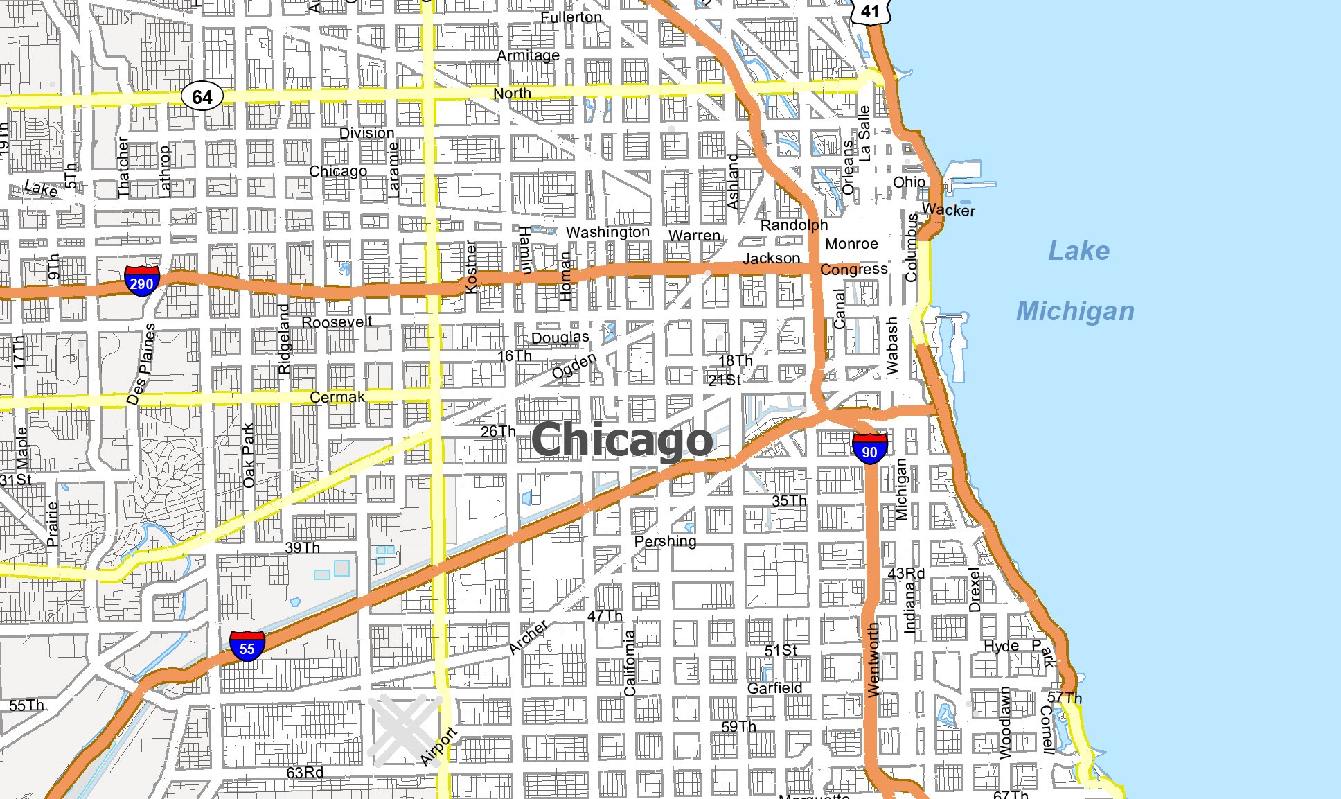 Chicago Downtown Street Map Printable