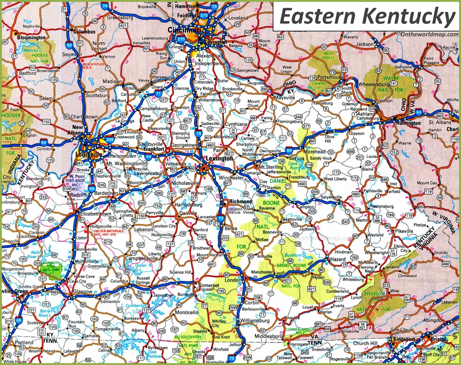 Map Of Eastern Kentucky Ontheworldmap